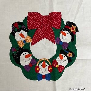 Vintage Fabric Panel Christmas Holiday Snowman Wreath Winter Dream Spinners
